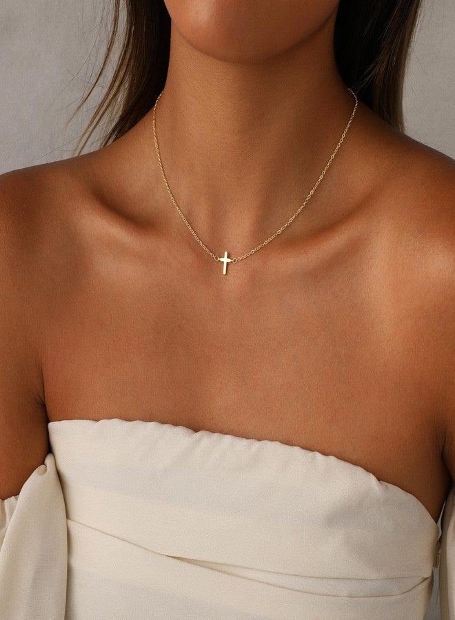 Rotnso Cross Necklace for Women 14K Gold Plated Small Cross Pendant Choker Minimalist Necklace Dainty Simple Trendy Cute Layered Cross Chain Faith Jewelry Gift - Image 4